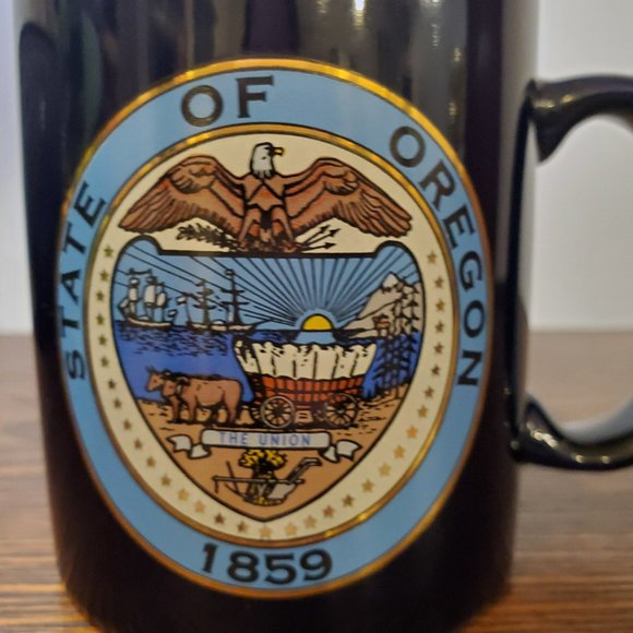 Oregon Seal State Facts Motto Gold Rimmed Dark Blue Mug Smith Western Portland - Picture 2 of 6